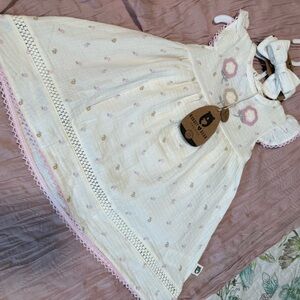 Charming Cream and Pink Kids Dress